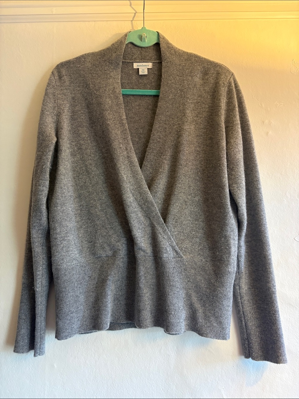 Sundance Light Gray V-Neck Wrap Sweater
